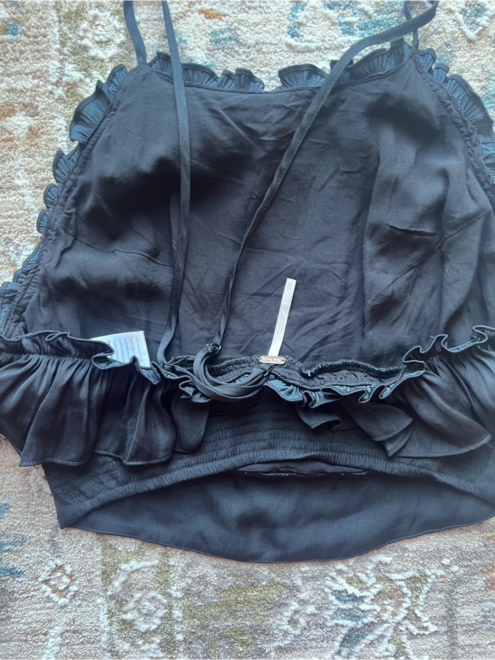Free People Dark Blue Ruffle Satin Crop Top - Picture 3 of 3
